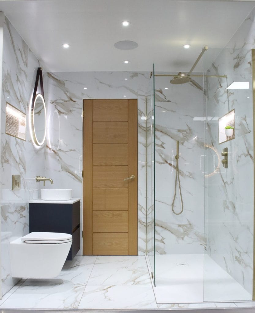 White marble effect tiles the bathroom company glasgow
