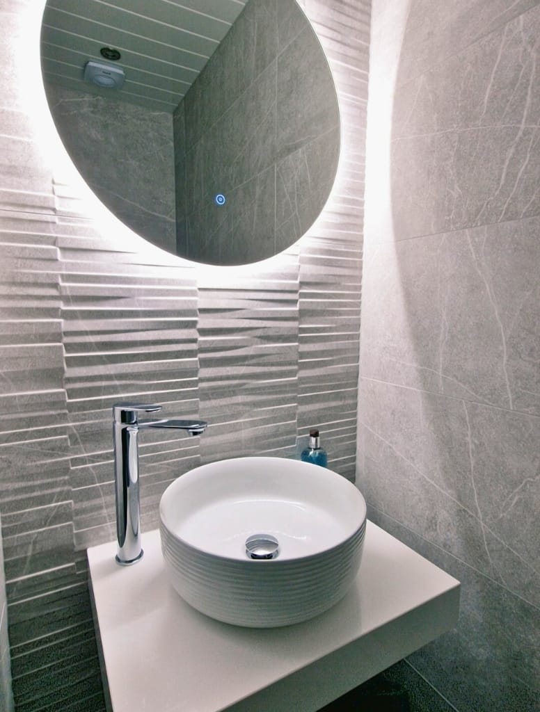 White sit on bowl with chrome tall basin mono